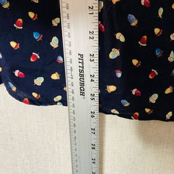 Talbots S Button Up Navy All Over Acorn Print Long Sleeve Blouse Teachercore - Picture 11 of 12